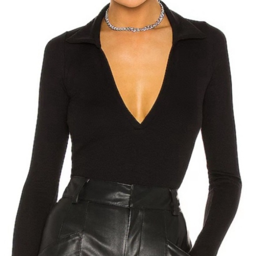 Alix NYC plunge neck, ribbed bodysuit